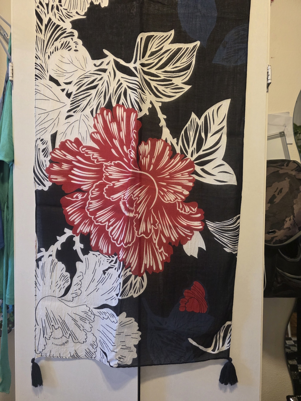 Patta Black, Red & White Floral Tapestry